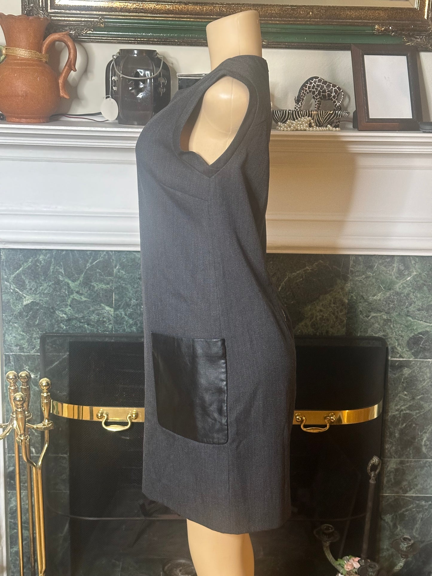 J Crew grey dress w/ faux leather pockets sz 6