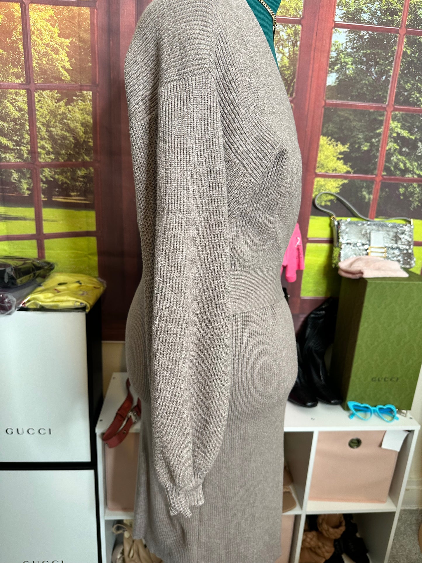 Charles Henry Taupe Sweater Dress with Balloon sleeves sz L