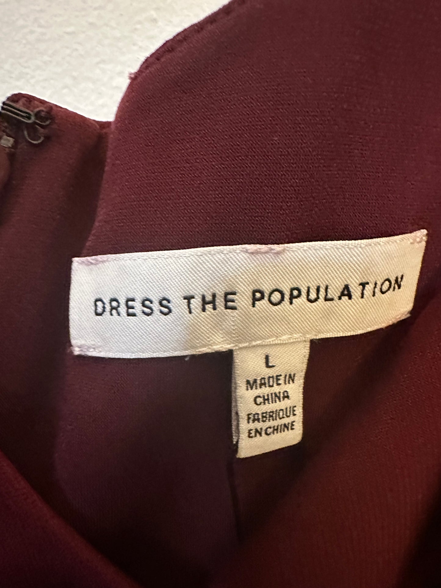 Dress the Population Wine Color Long Sleeve Dress Sz L- NEW