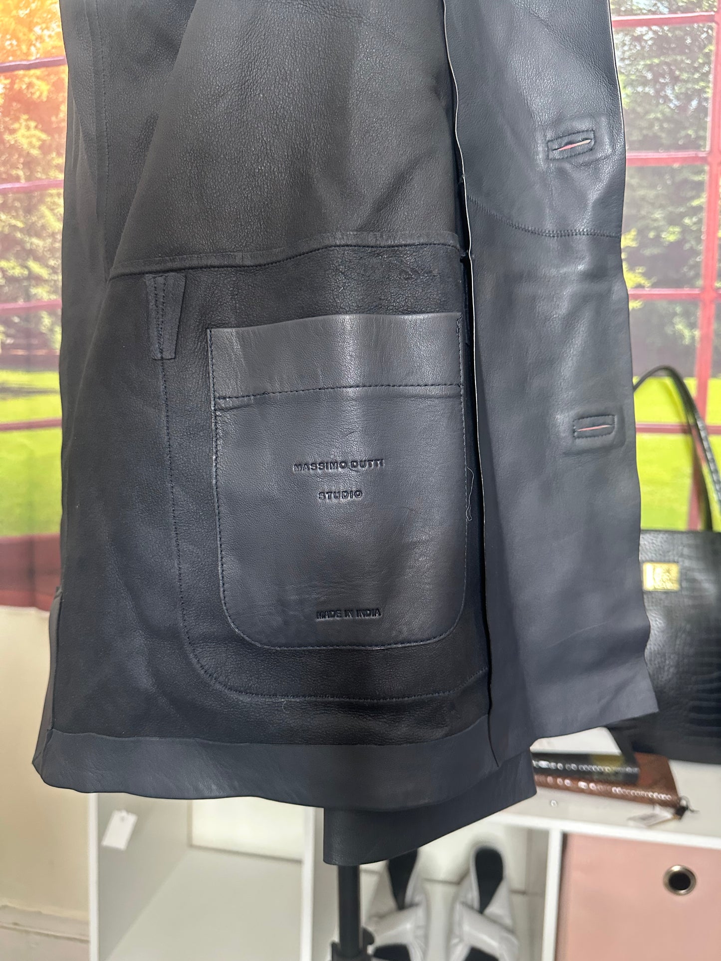 NWOT Sample Massimo Dutti Navy Leather Jacket sz L