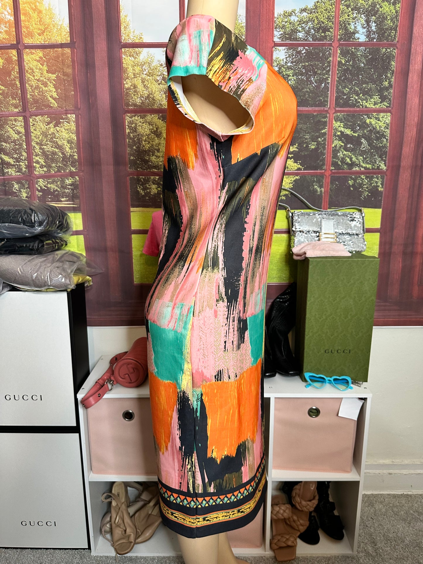 Preloved Beige by ECI Multicolor Scuba Sheath Dress Sz 10