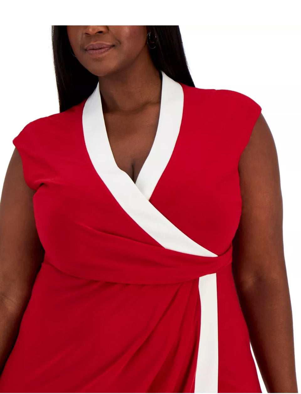 Kasper Plus Faux Wrap Cocktail Dress Red and Ivory sz 2X