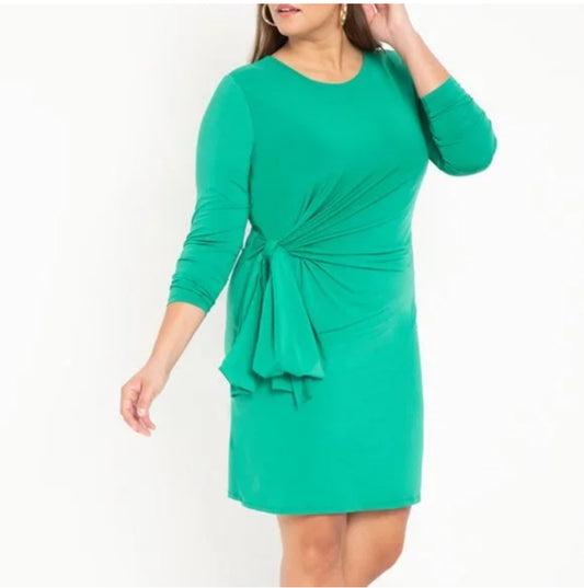 Eloquii Tie Front Matte Jersey Emerald Green Bodycon Dress Size 14.