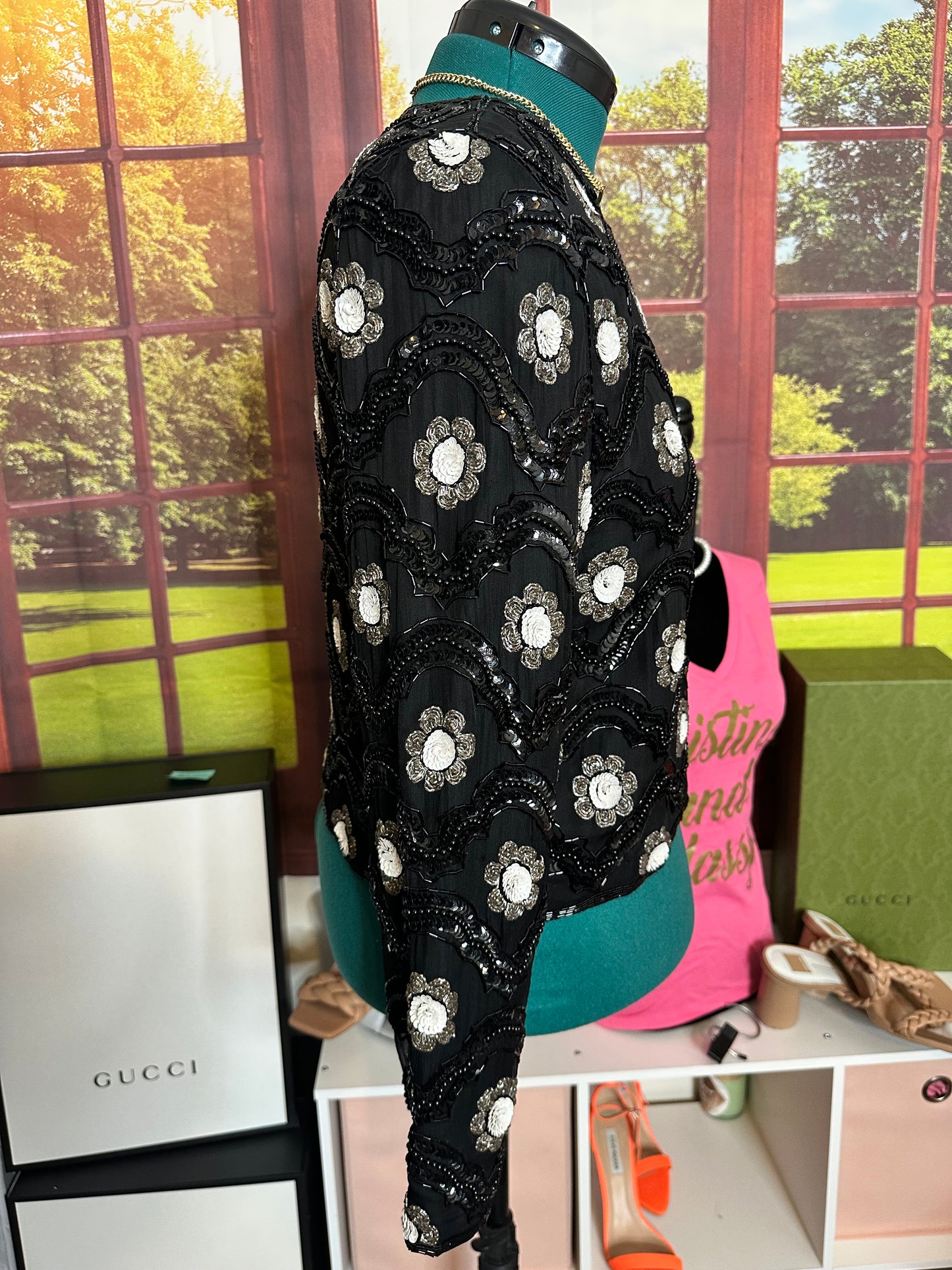 Niteline Vintage B/W Sequin Cropped Blazer size M can fit L