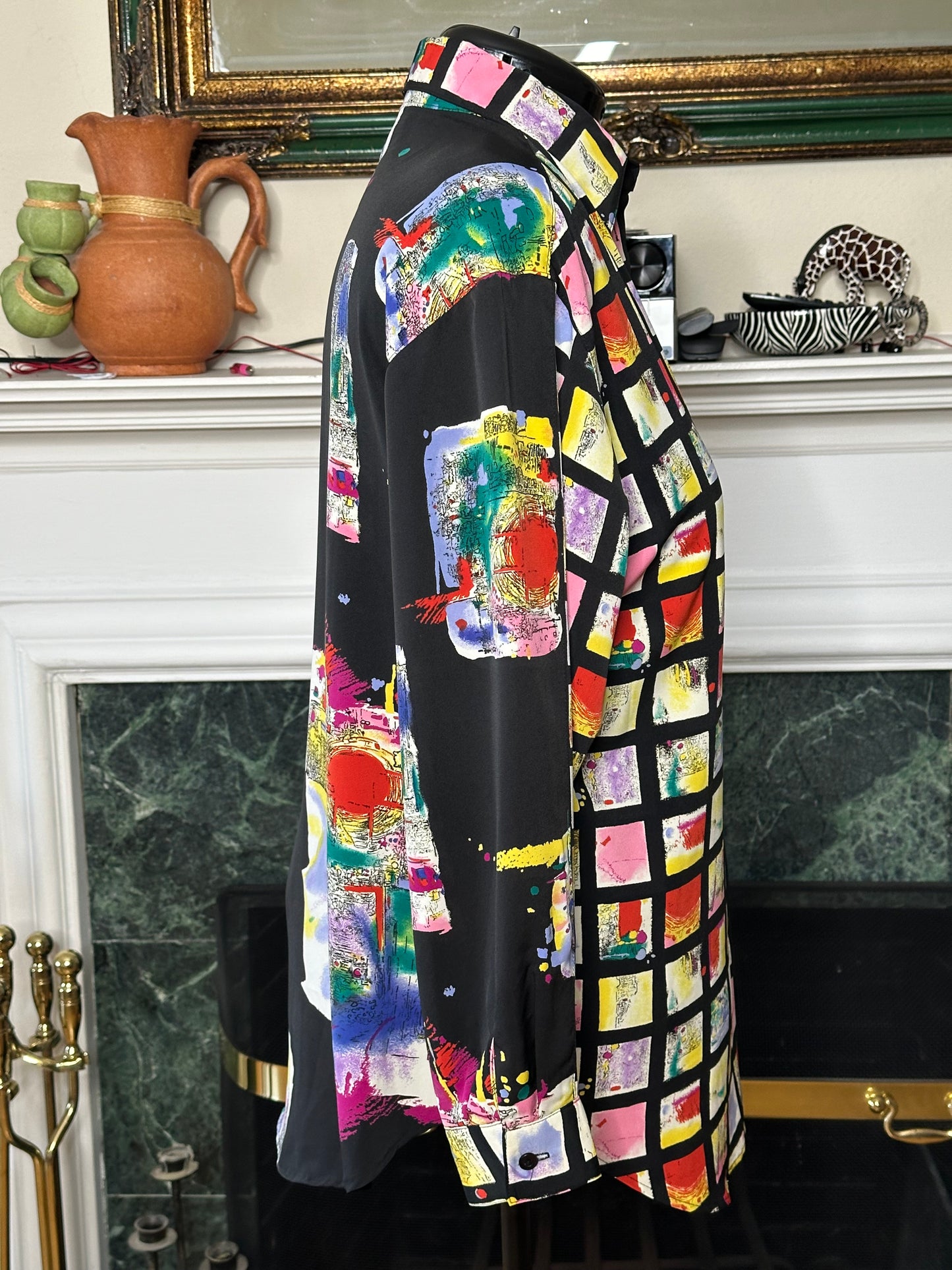 Le Caviar Multicolor window pane blouse sz M