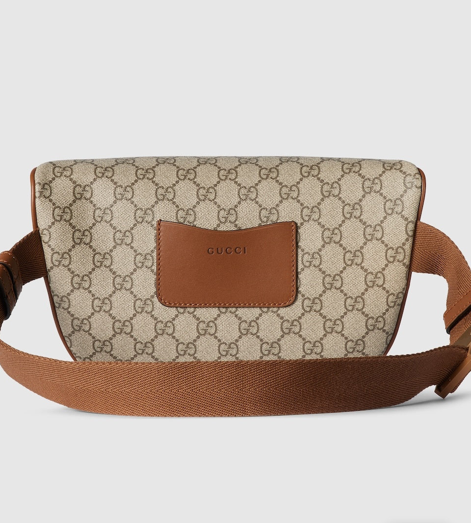 Gucci GG Emblem Medium Tan and Brown Leather Belt Bag Authentic and NWT