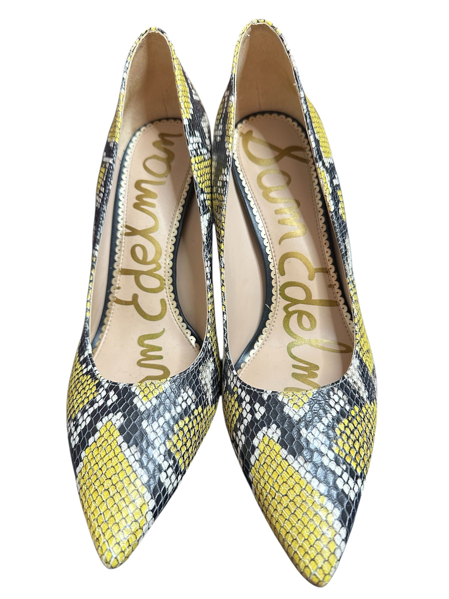 Sam Edelman, Hazel, yellow and black snake print leather pumps size 11