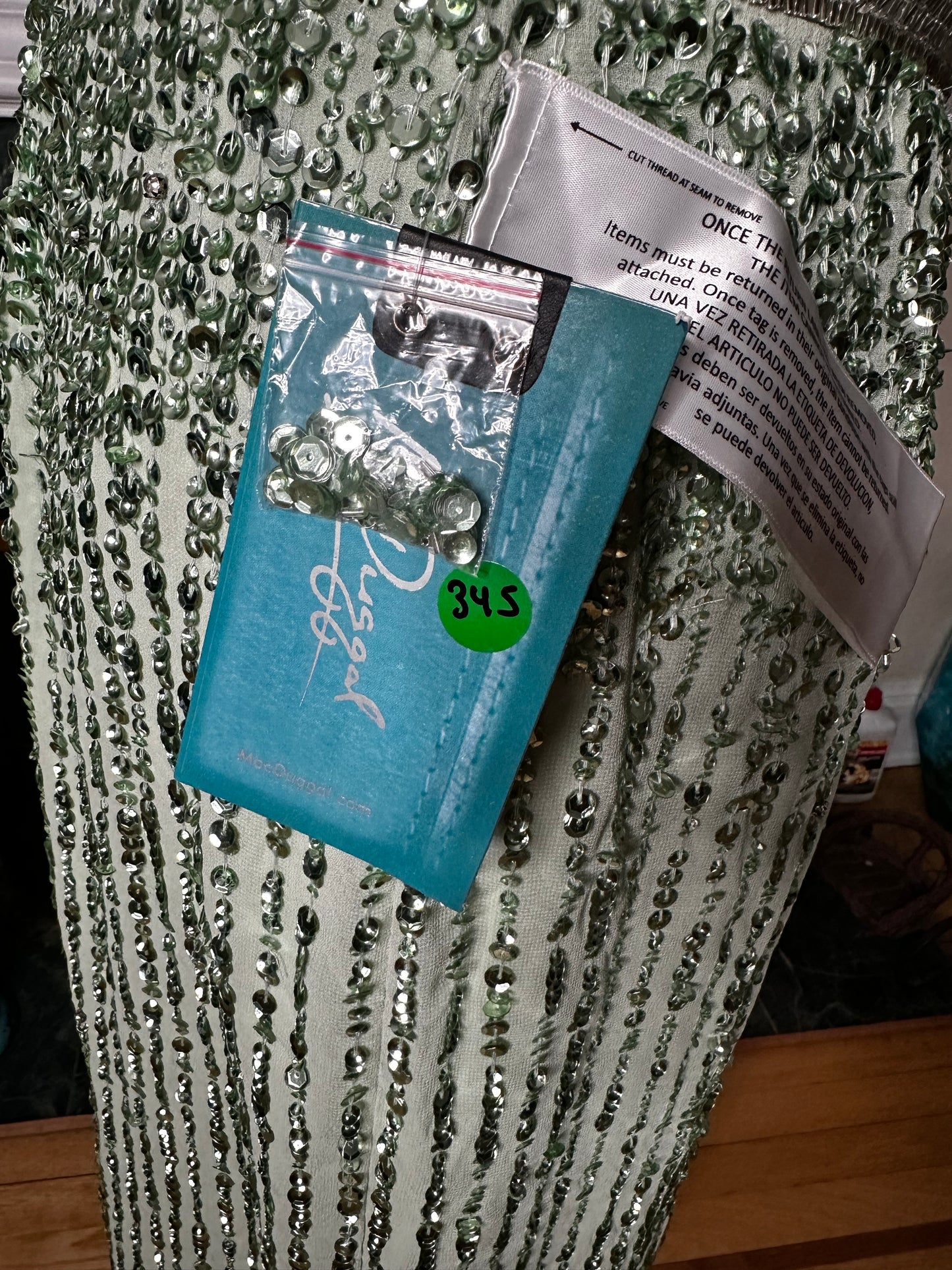 NEW Mac Duggal Sage Green Sequined Sleeveless V-Neck Midi Sheath Dress Sz 14