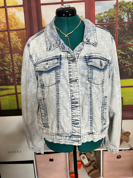 Frayed Acid Wash Denim Jacket sz L