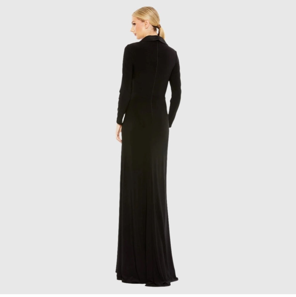 NEW w/ Tags Mac Duggal Black Long Sleeve Wrap Gown sz 16