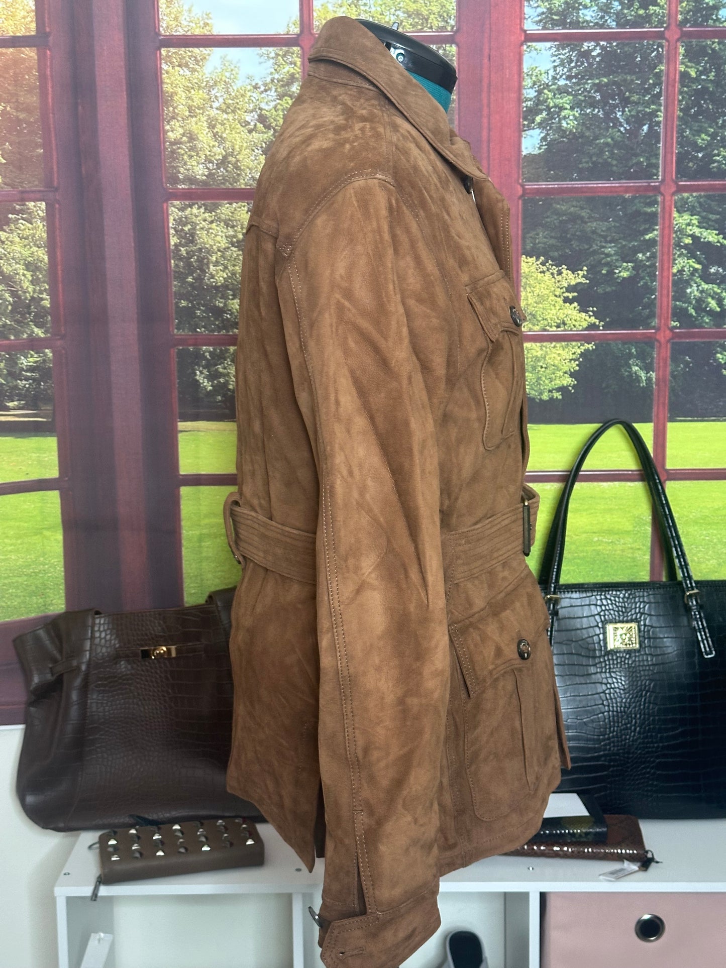 NWT Limited Edition Massimo Dutti Cognac 100% Suede Leather Jacket sz L