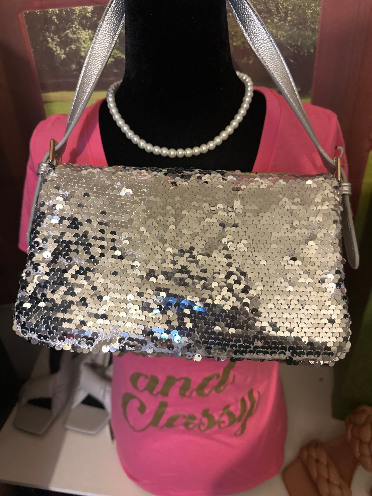 NWT Medium Silver sequin bag