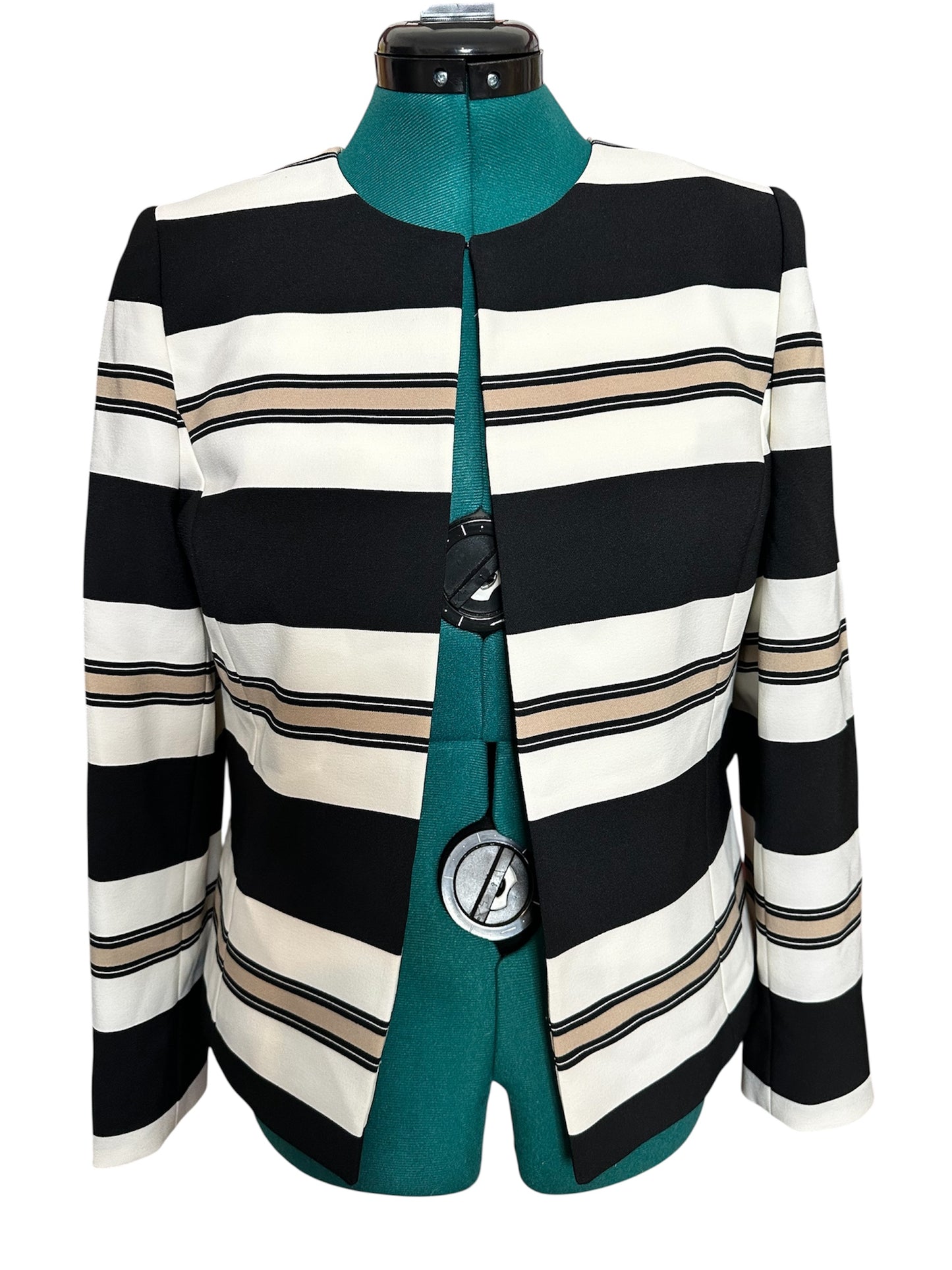 Tahari Black/White/Gold Stripe Blazer Sz 8