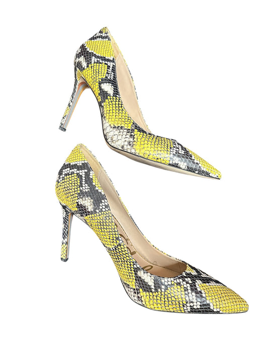 Sam Edelman, Hazel, yellow and black snake print leather pumps size 11