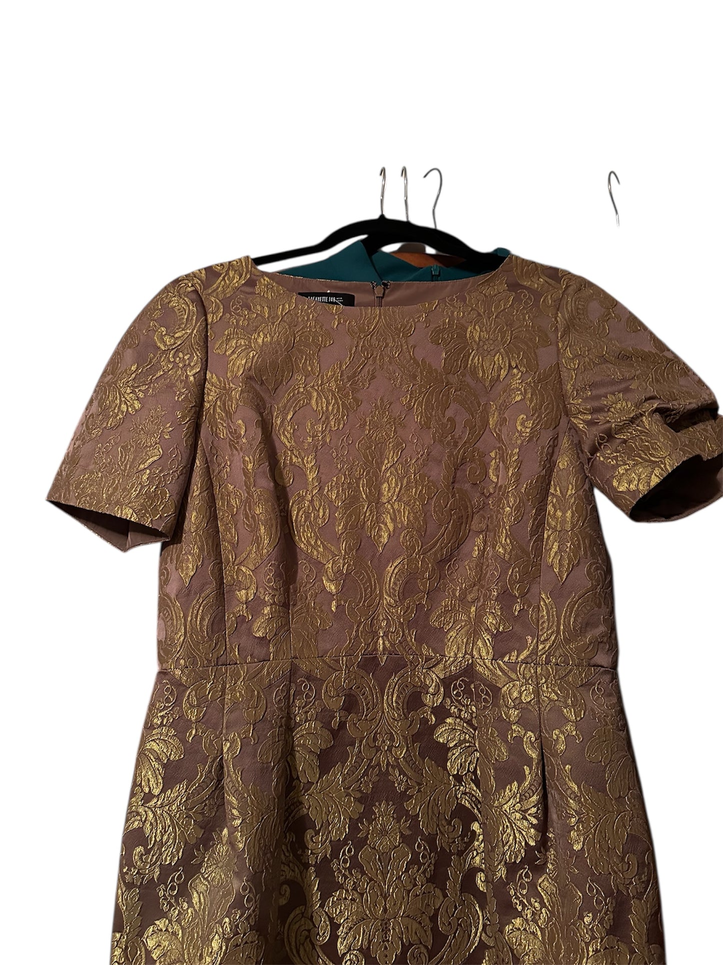 Lafayette 148 New York Gold Jacquard Print Mini Dress Sz 12