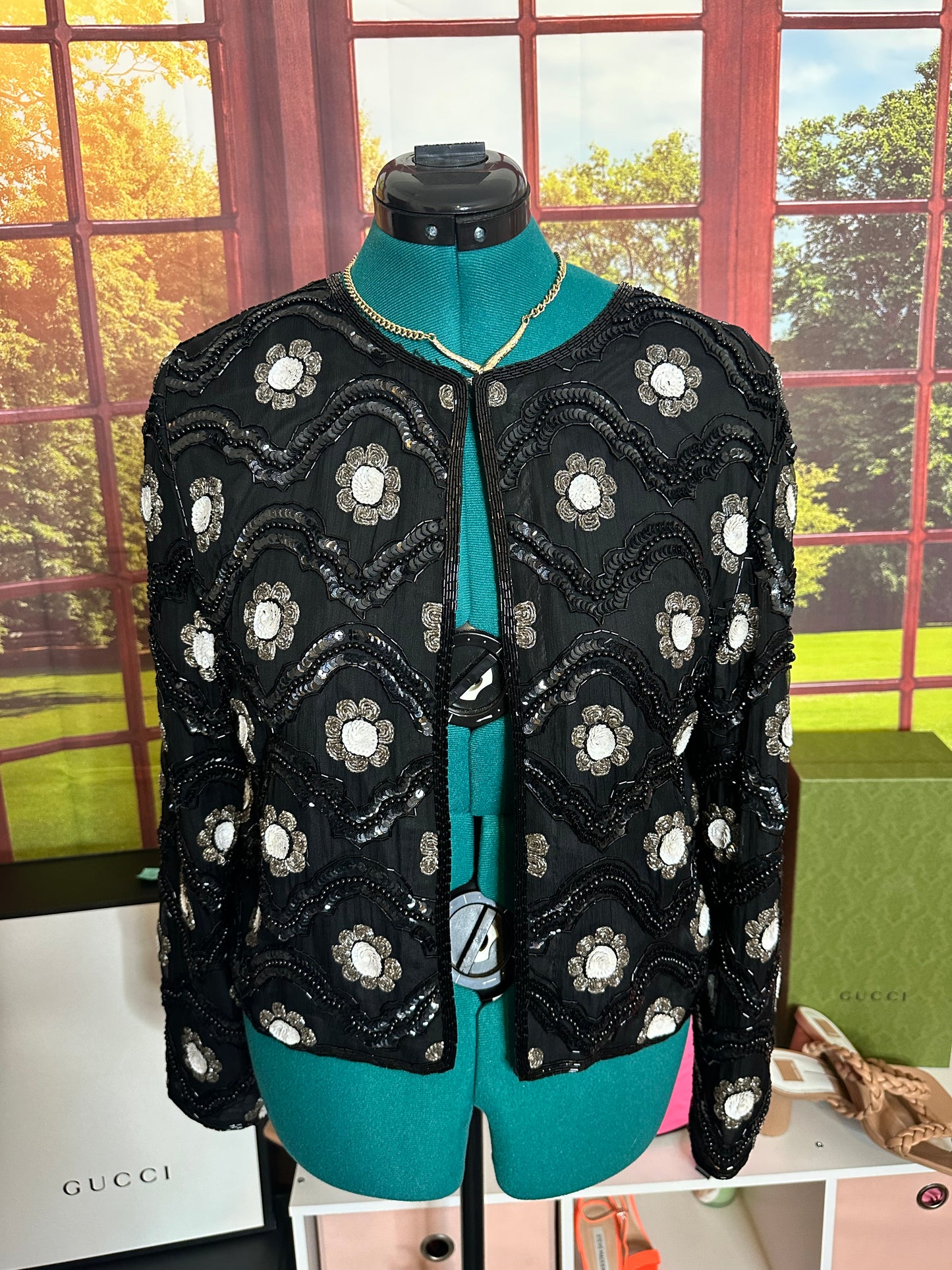 Niteline Vintage B/W Sequin Cropped Blazer size M can fit L