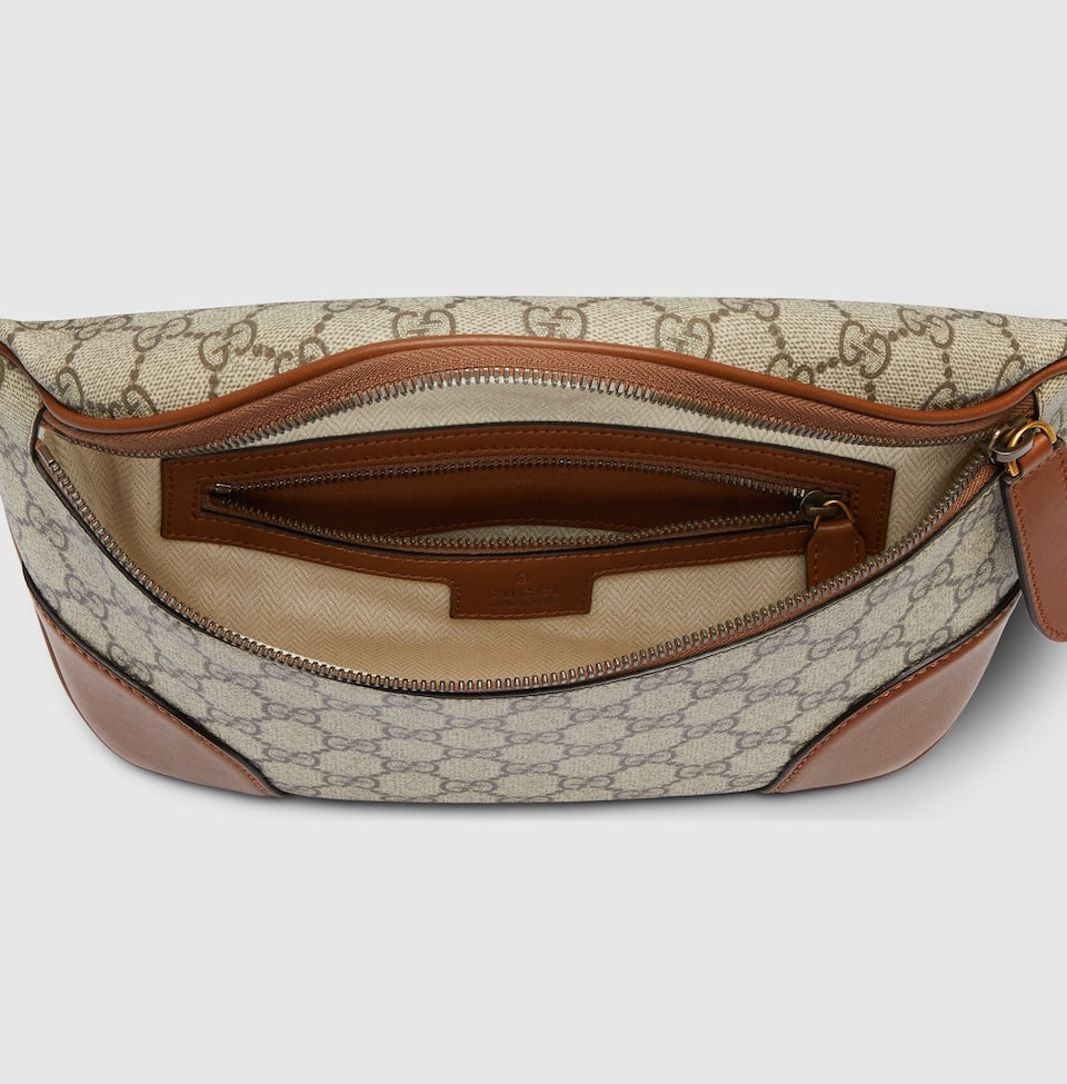 Gucci GG Emblem Medium Tan and Brown Leather Belt Bag Authentic and NWT