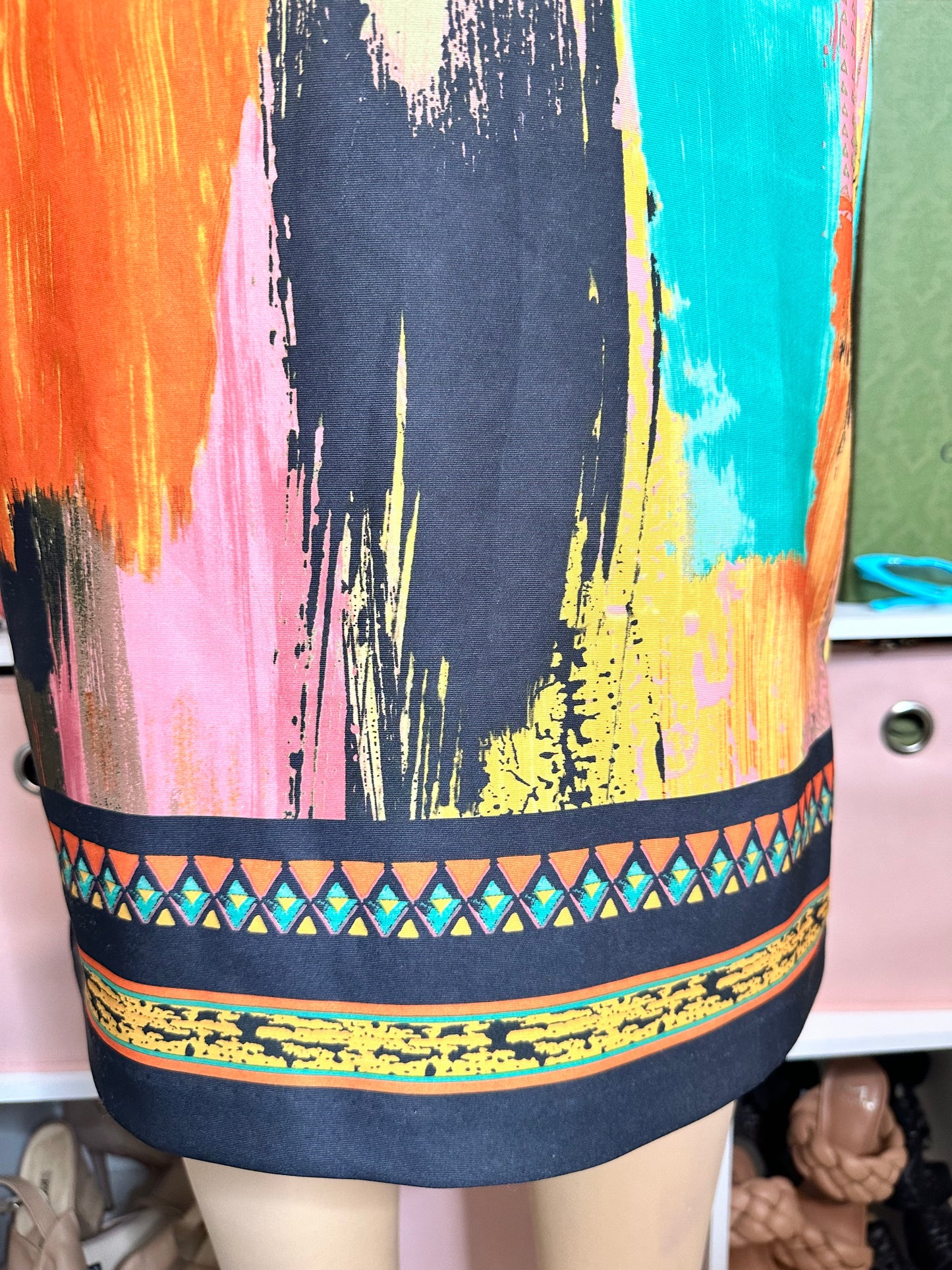 Preloved Beige by ECI Multicolor Scuba Sheath Dress Sz 10