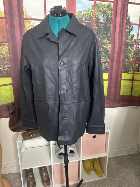 NWOT Sample Massimo Dutti Navy Leather Jacket sz L