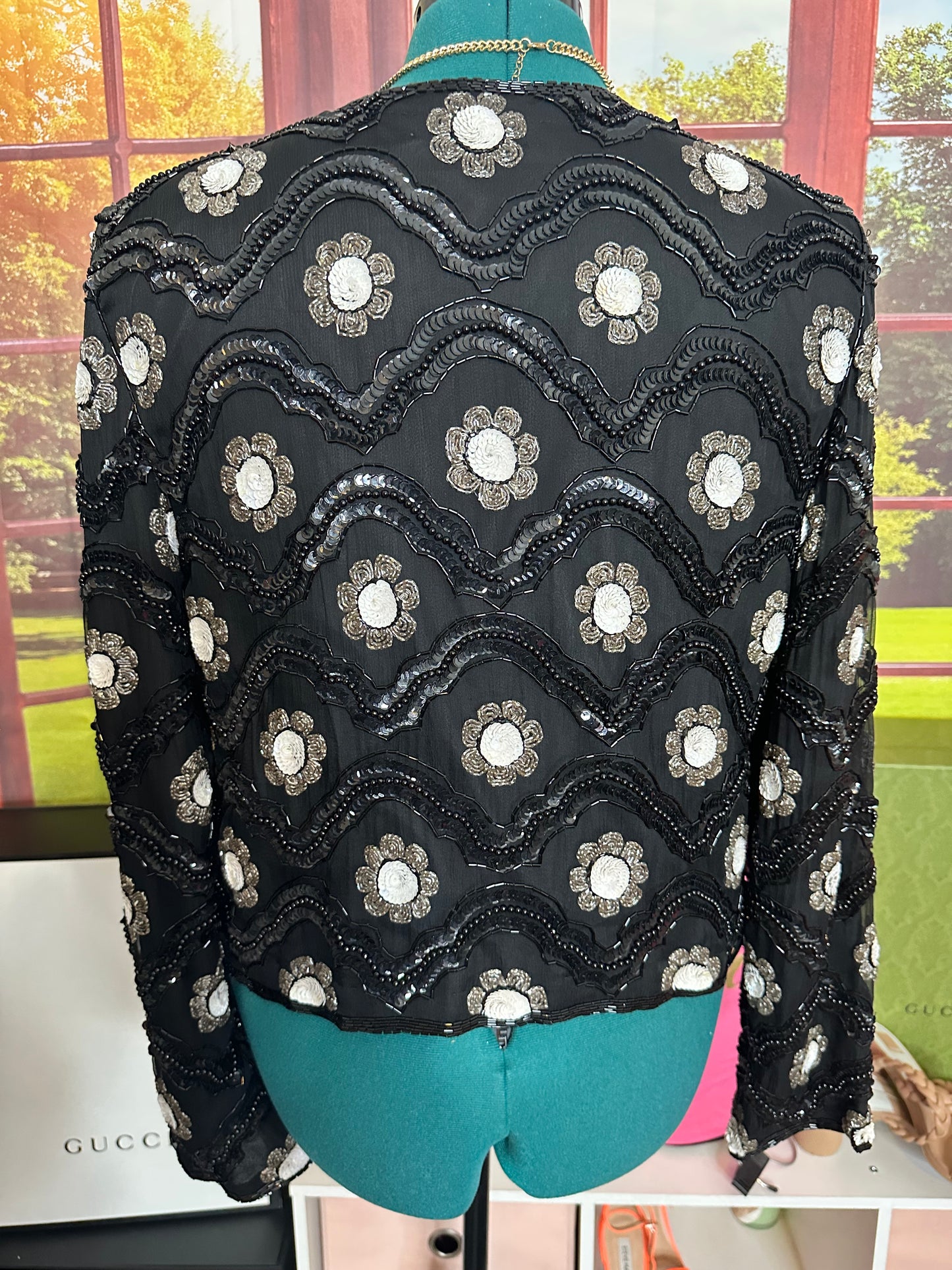 Niteline Vintage B/W Sequin Cropped Blazer size M can fit L