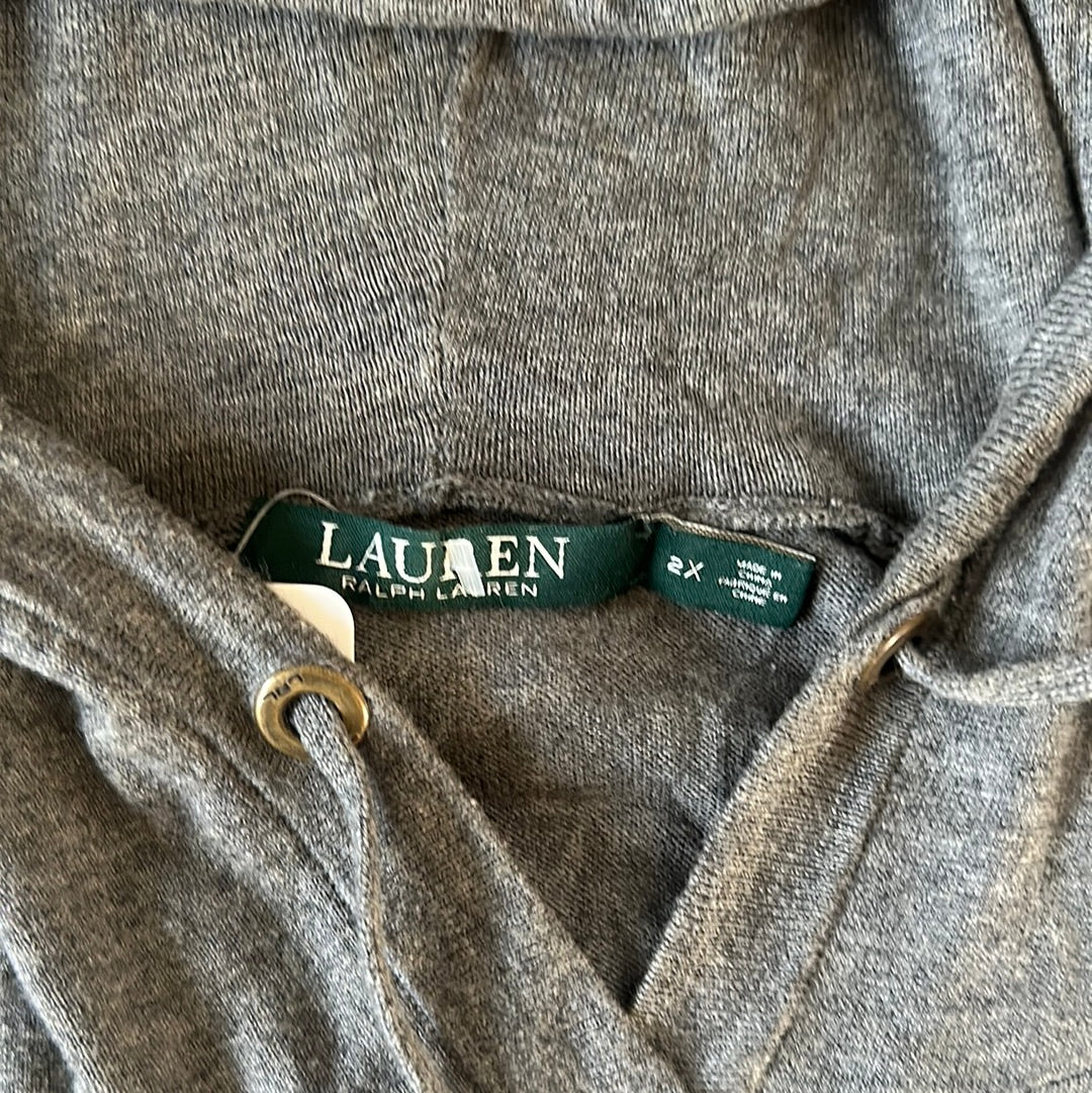 GREY HOODIE W/ BRWN LEATHER PATCHES SZ 2X