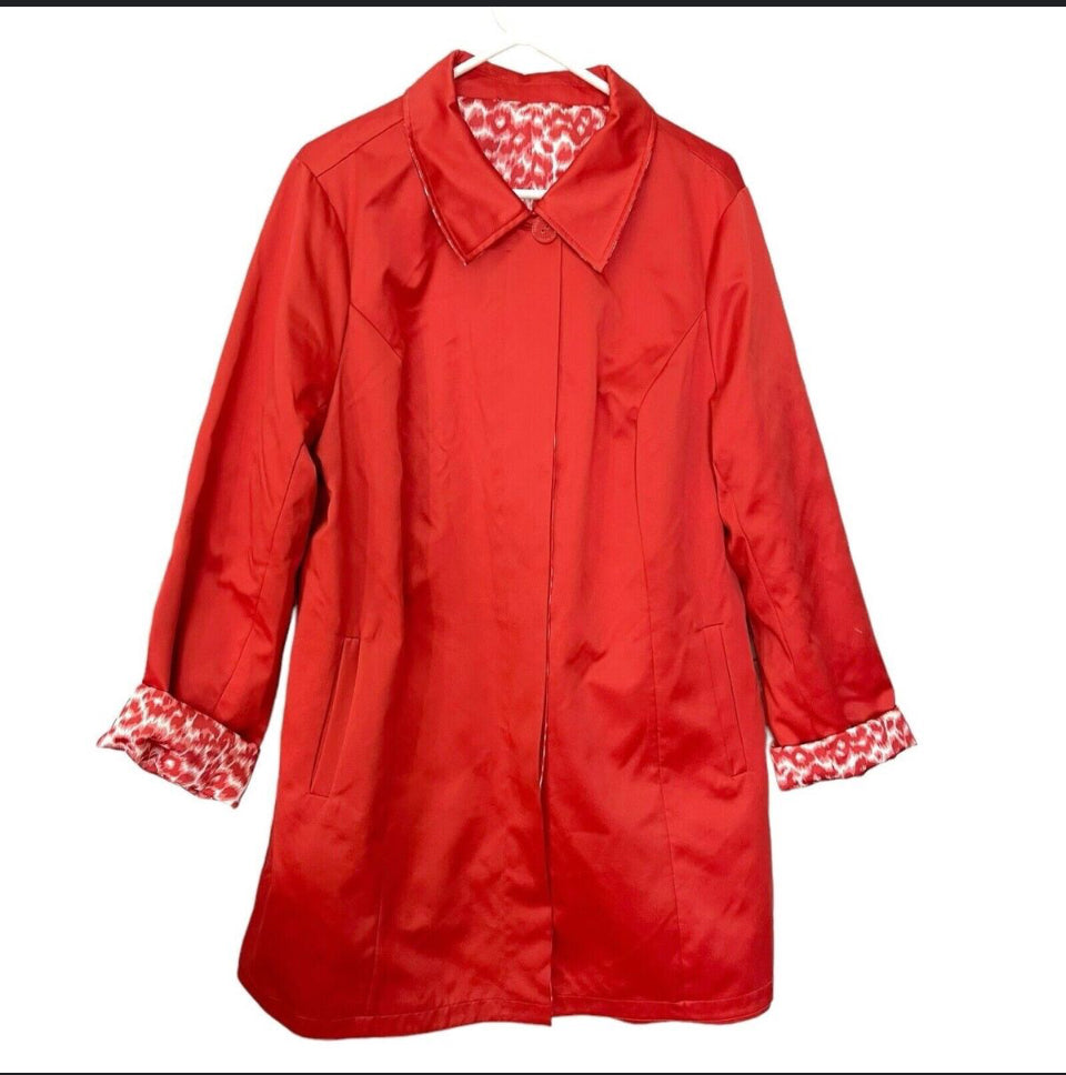 Dennis Basso Reversible Orange/White Print Trench Jacket sz 1X