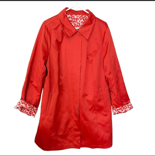 Dennis Basso Reversible Orange/White Print Trench Jacket sz 1X
