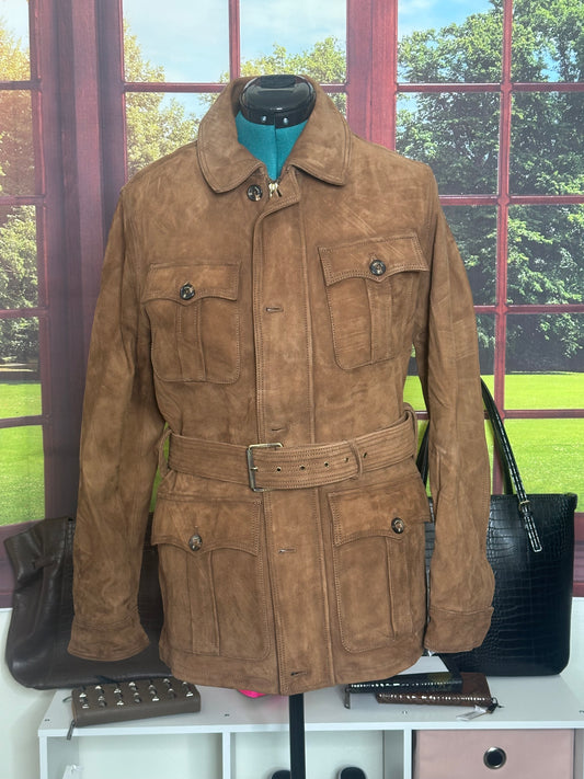 NWT Limited Edition Massimo Dutti Cognac 100% Suede Leather Jacket sz L