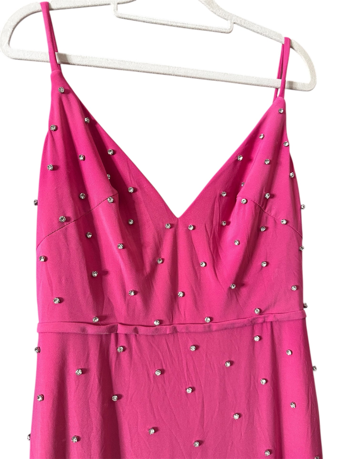 NWT Mac Duggal Pink rhinestone embellished sleeveless V-neck gown, size 4
