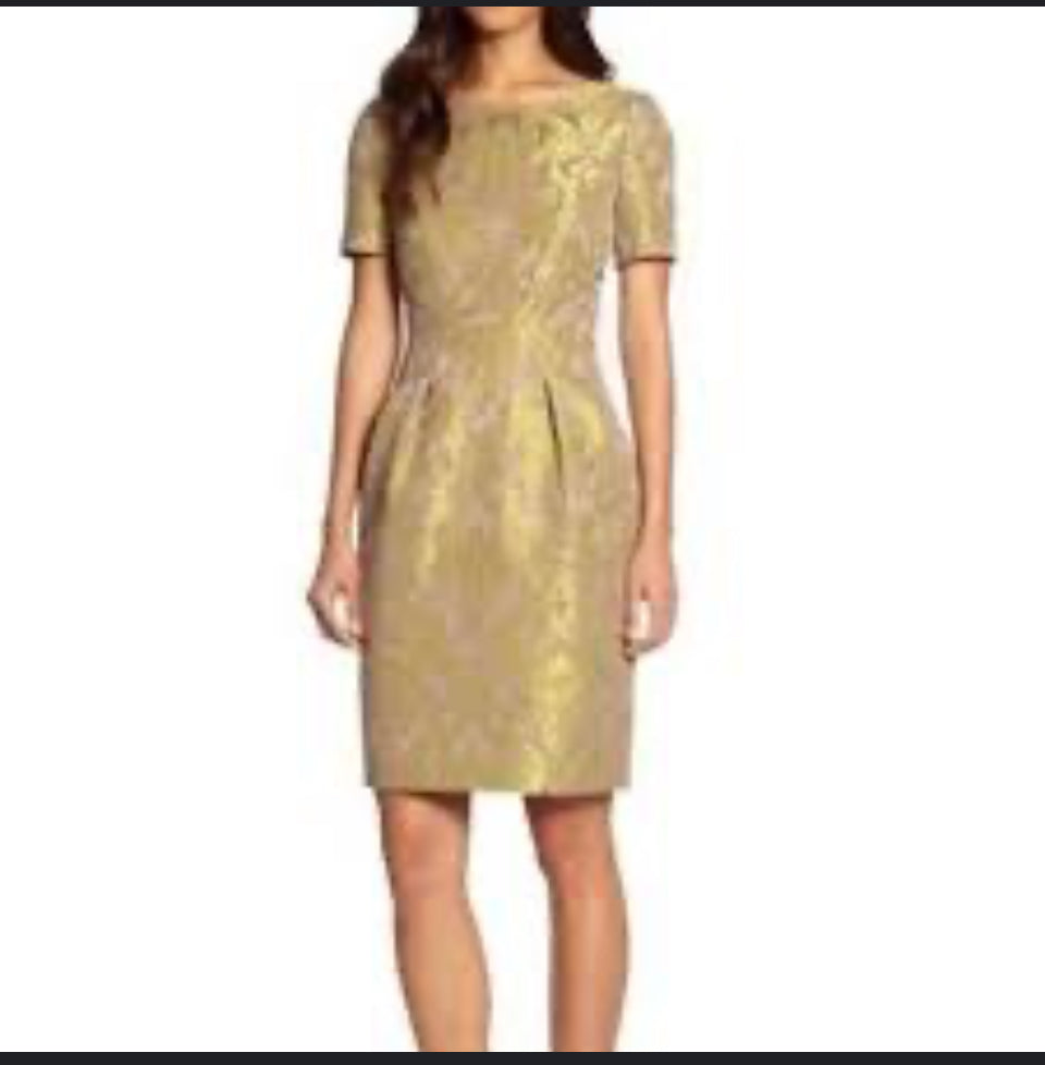 Lafayette 148 New York Gold Jacquard Print Mini Dress Sz 12