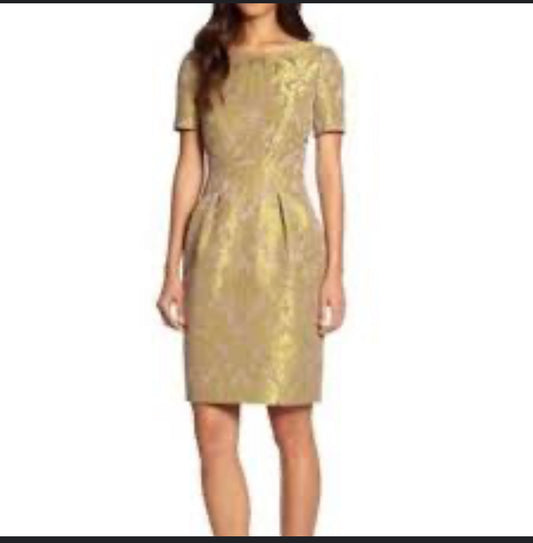 Lafayette 148 New York Gold Jacquard Print Mini Dress Sz 12