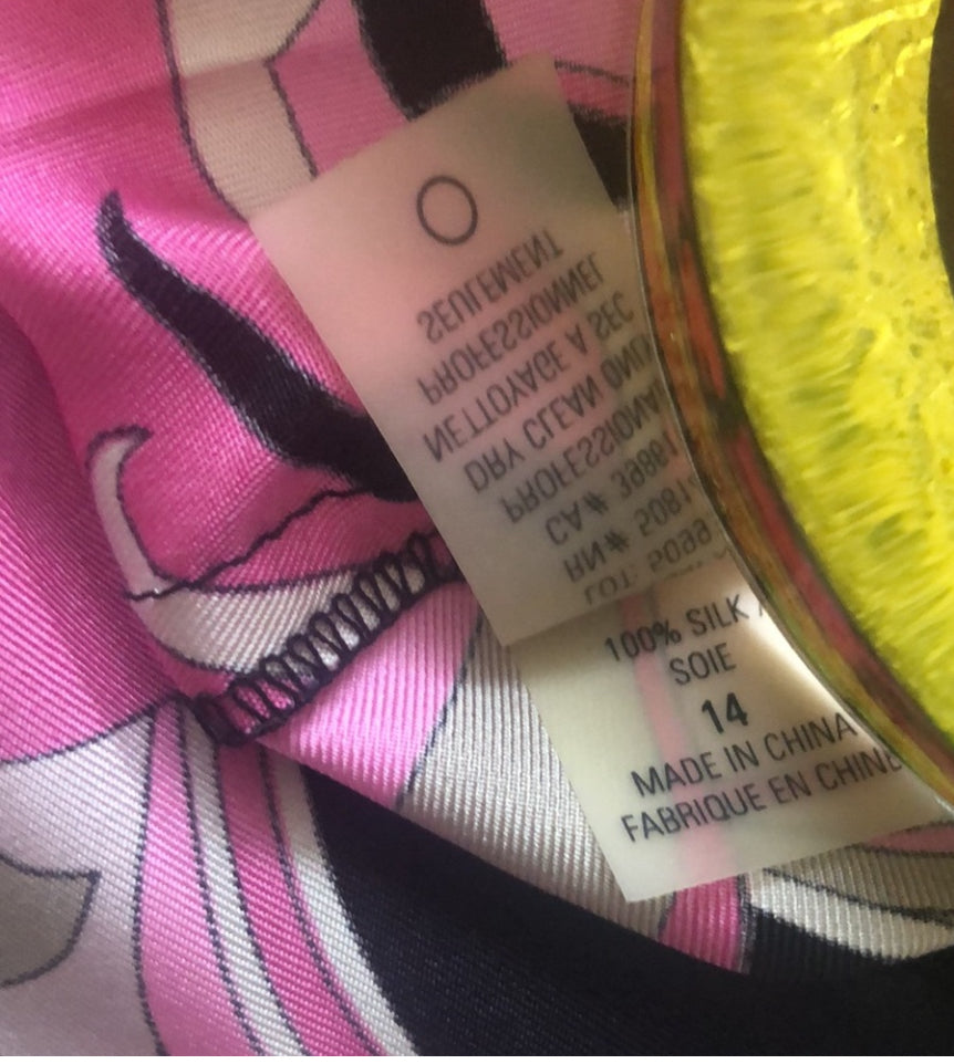 Elie Tahari 100% silk pink floral skirt sz 14