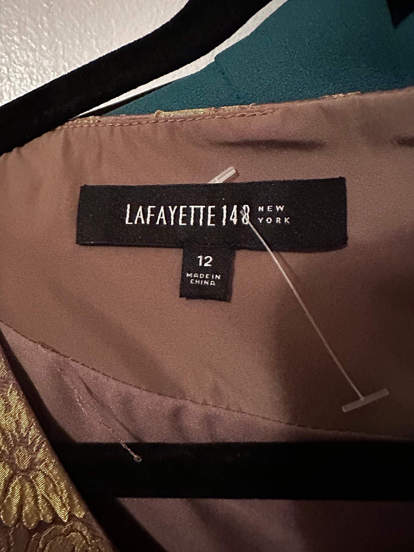 Lafayette 148 New York Gold Jacquard Print Mini Dress Sz 12