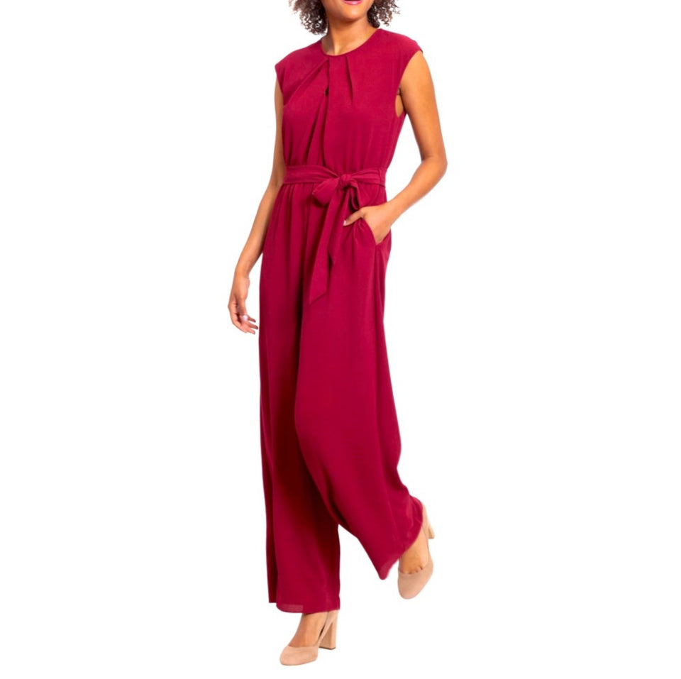London Times Sleeveless Wine Jumpsuit Sz 8