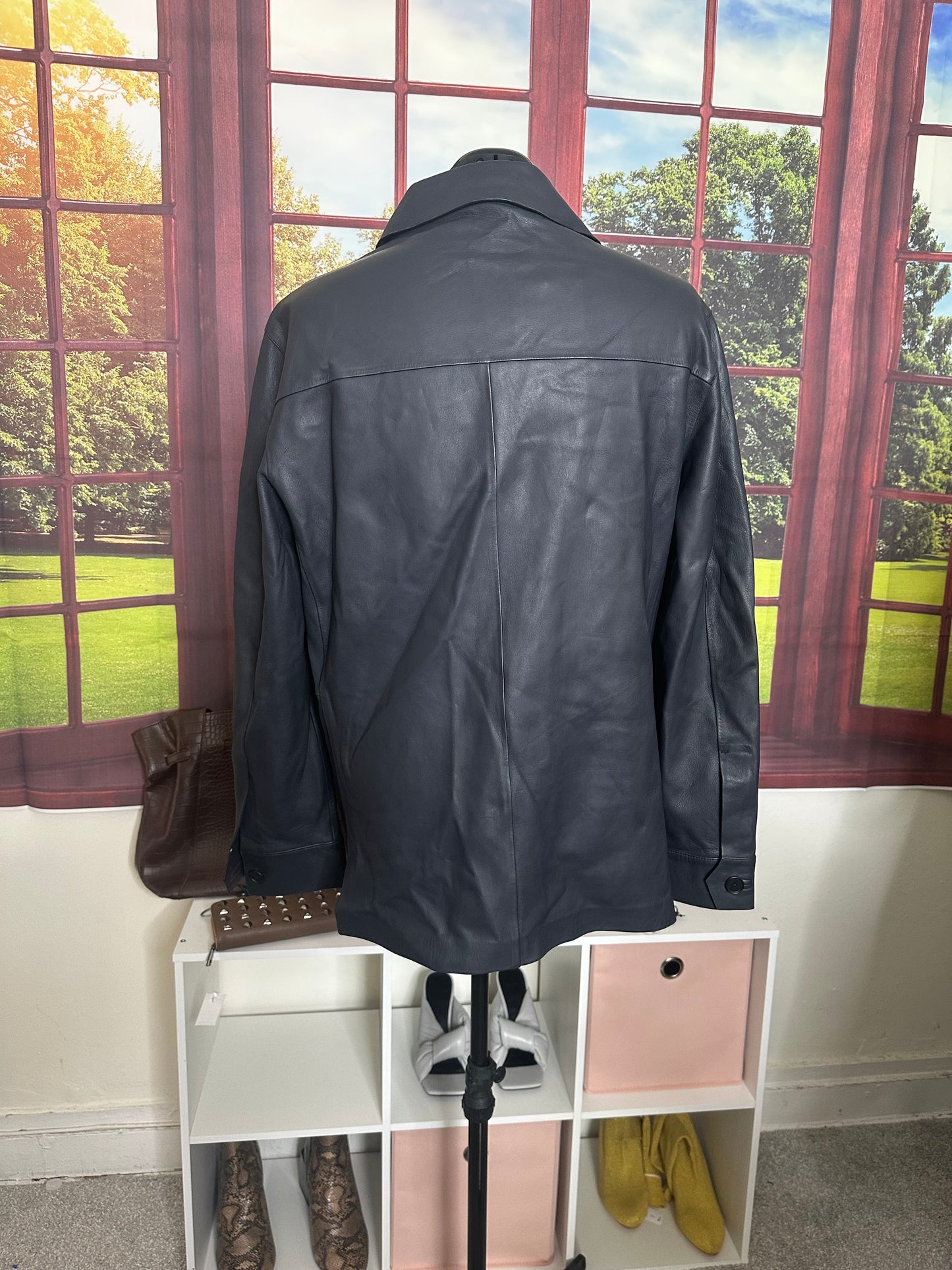 NWOT Sample Massimo Dutti Navy Leather Jacket sz L