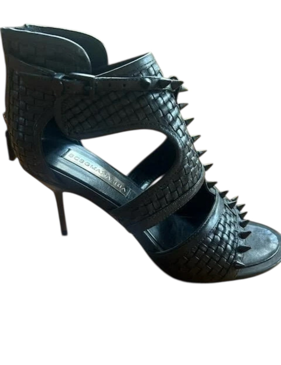 BCBGMaxaria Black leather Stiletto sandals Spikes Sz 6.5