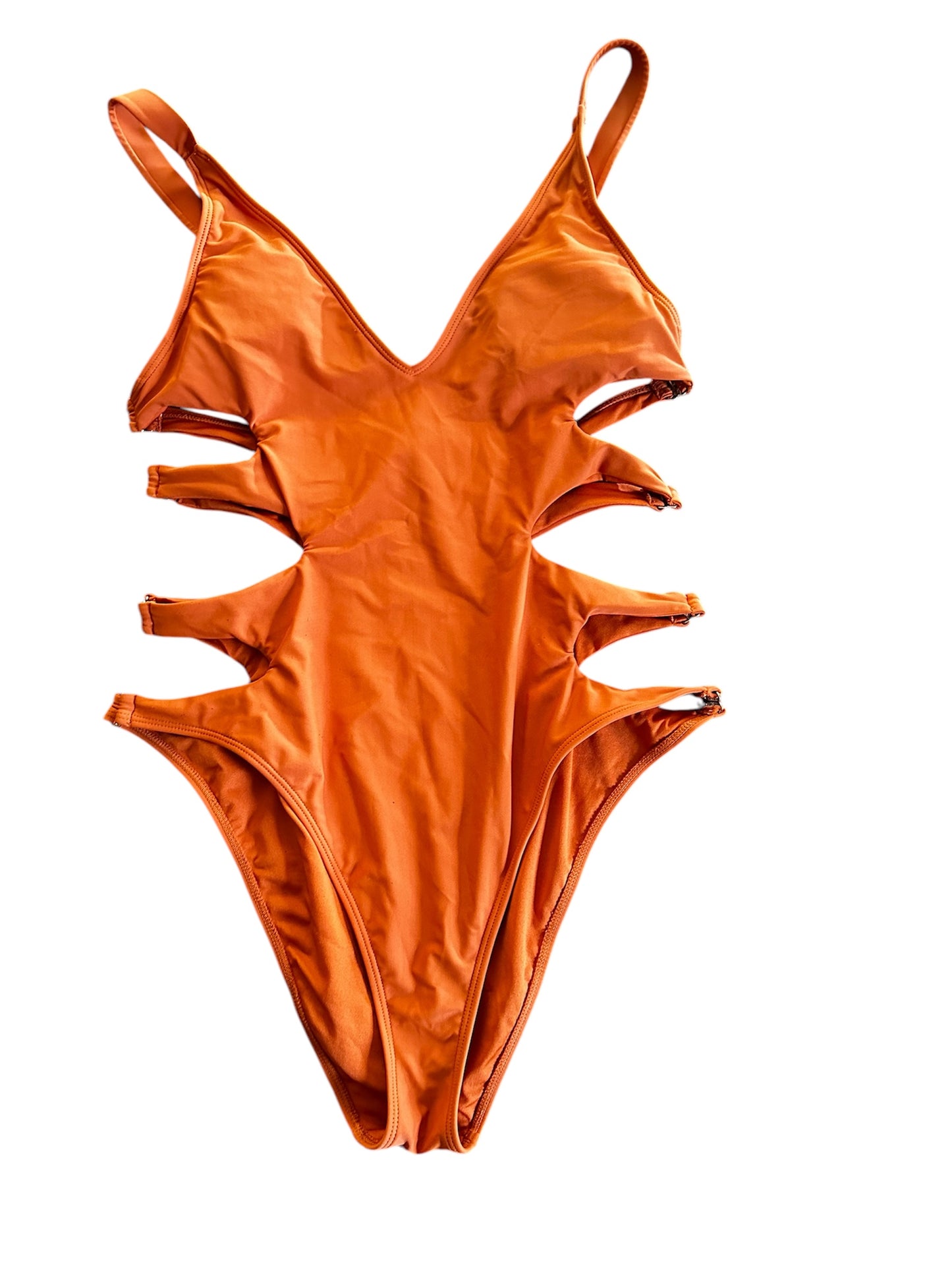 Forever 21 preloved 1 piece bathing suit orange with cut out sz XL