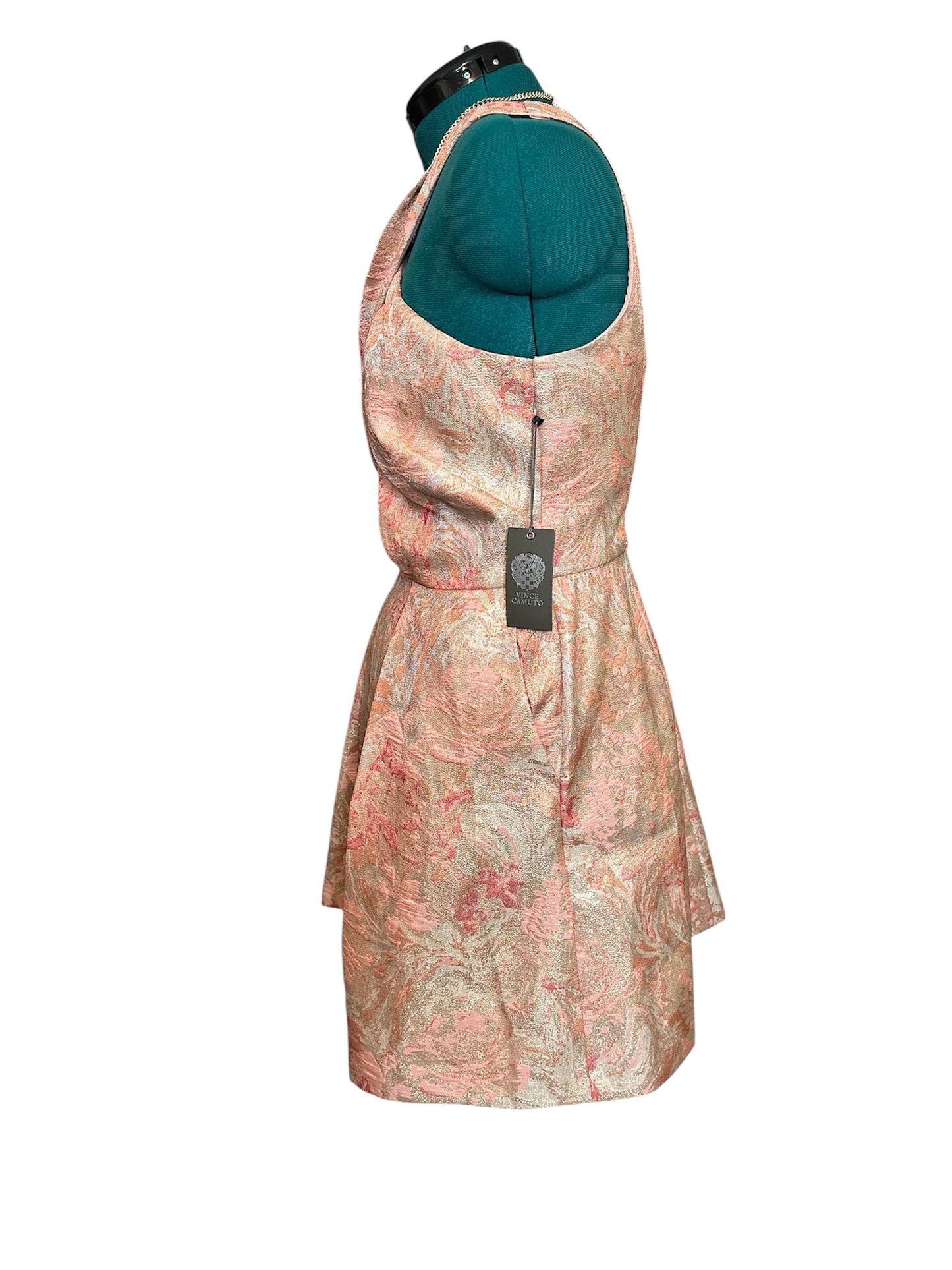 NWT Vince Camuto CrissCross Bodice Peach Jacquard Dress w/ pockets sz 12