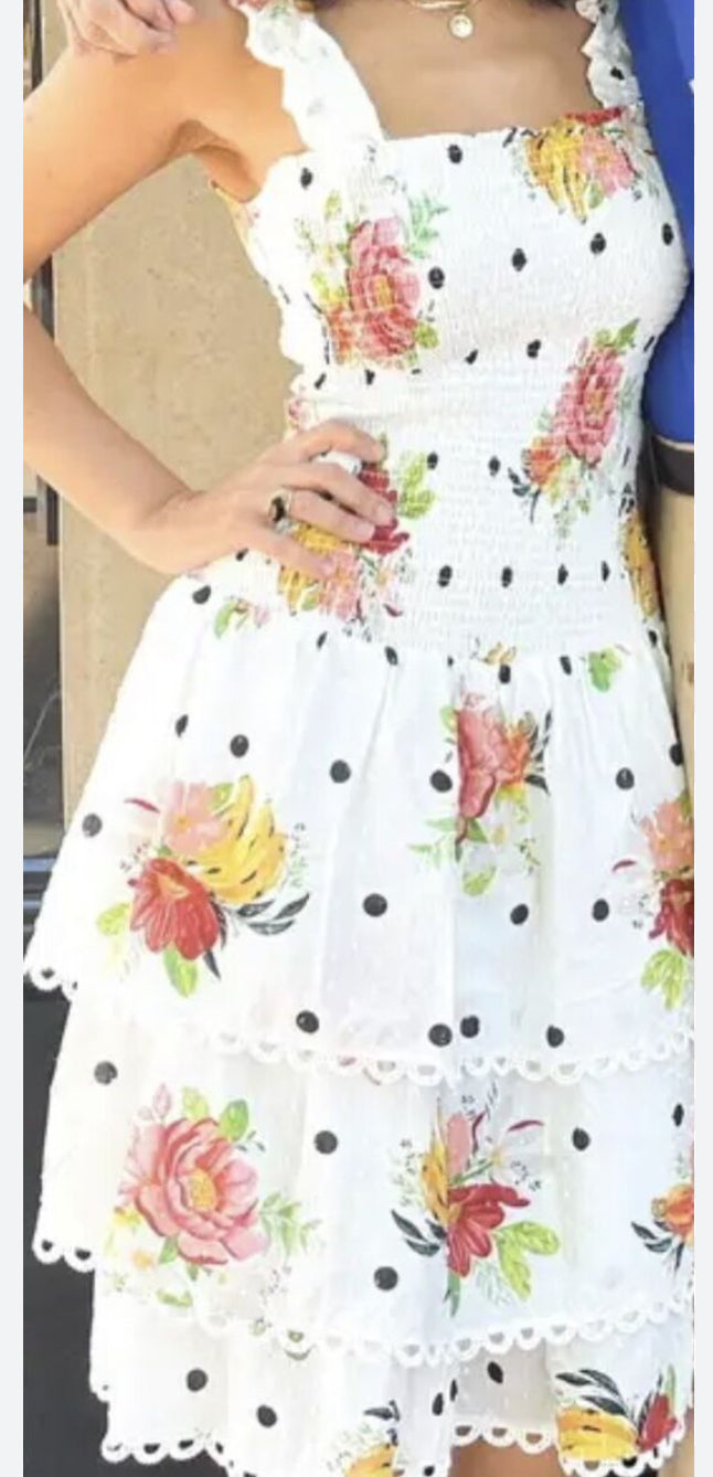 Farm Rio White Nanaju Midi Ruffle Dress Sz M