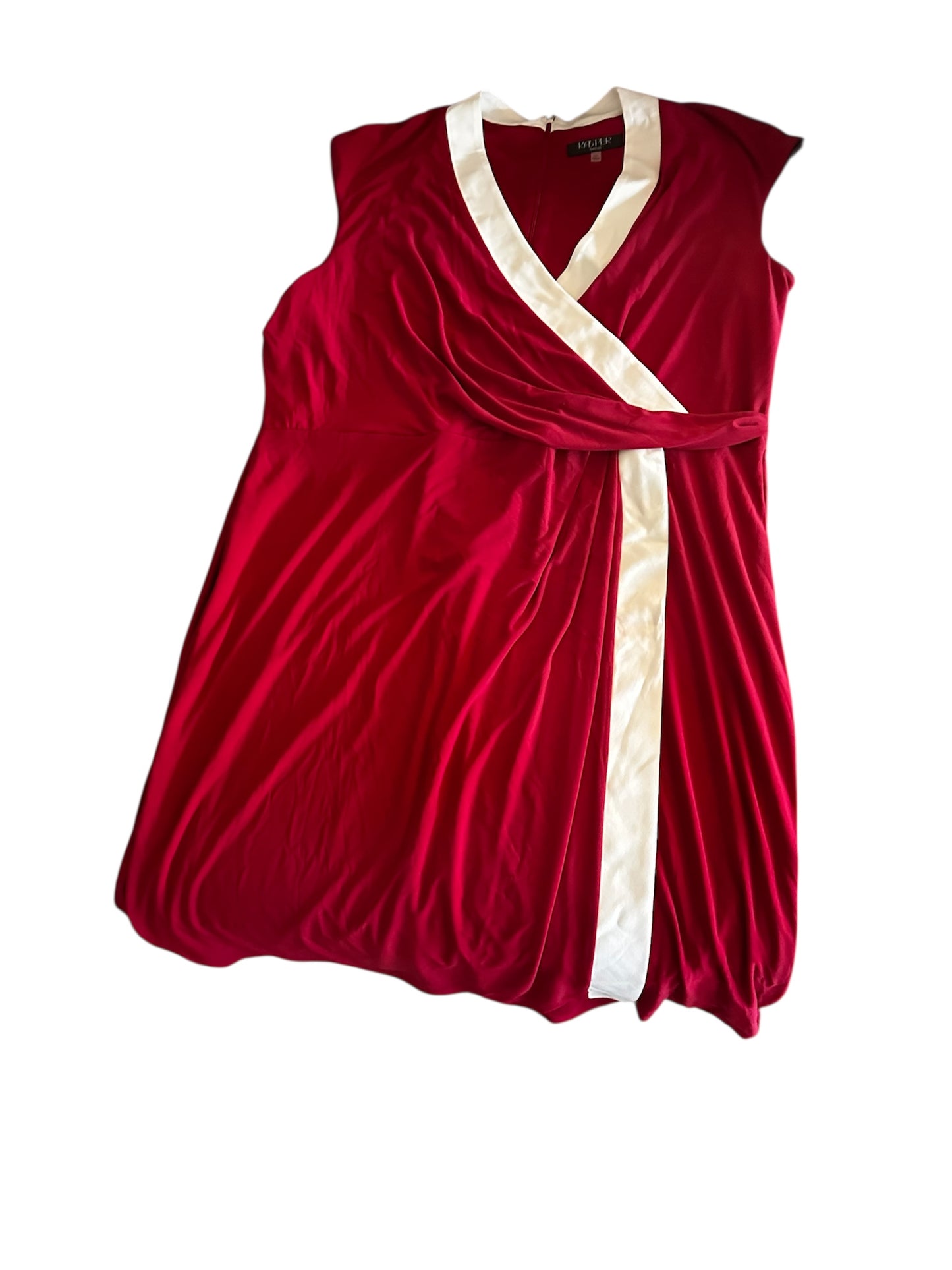 Kasper Plus Faux Wrap Cocktail Dress Red and Ivory sz 2X