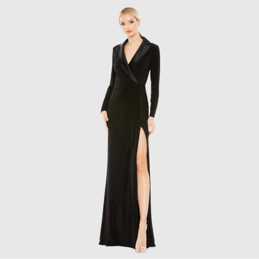 NEW w/ Tags Mac Duggal Black Long Sleeve Wrap Gown sz 16