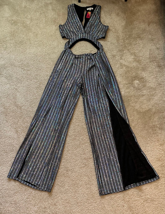 NWT Hot & Delicious Silver Sequin Jumpsuit Sz L
