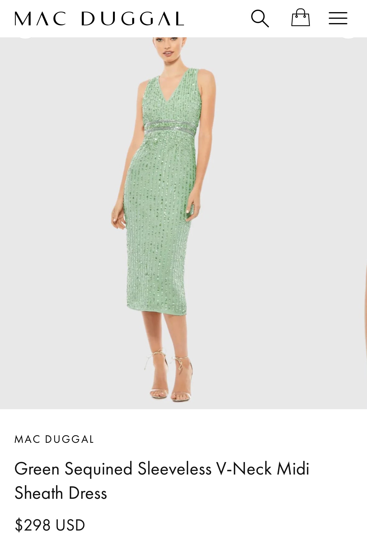 NEW Mac Duggal Sage Green Sequined Sleeveless V-Neck Midi Sheath Dress Sz 14