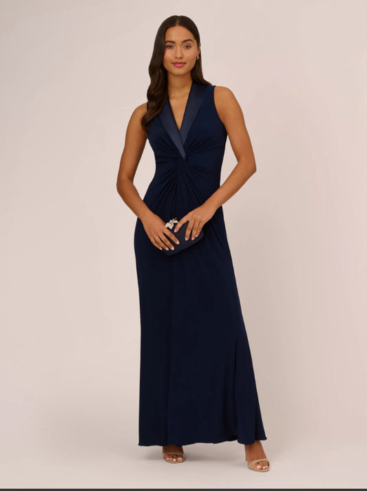 Adriana Papell Navy tuxedo gown sz 16