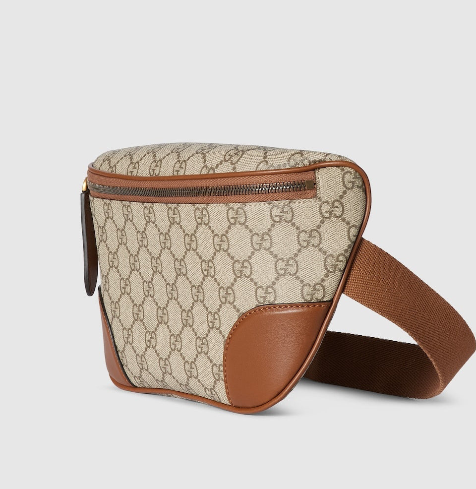 Gucci GG Emblem Medium Tan and Brown Leather Belt Bag Authentic and NWT
