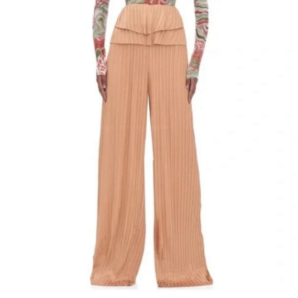 NWT Andrea Iyamah Pleated wide leg pants in Toffee various sizes