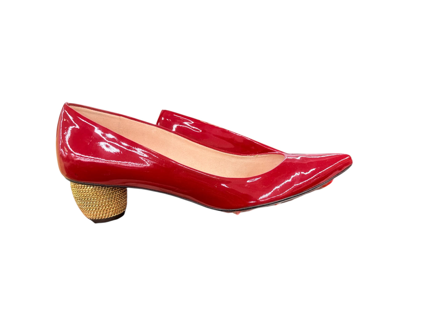 Stuart Weitzman Red Patent Pump With Gold Chain Heel sz 8