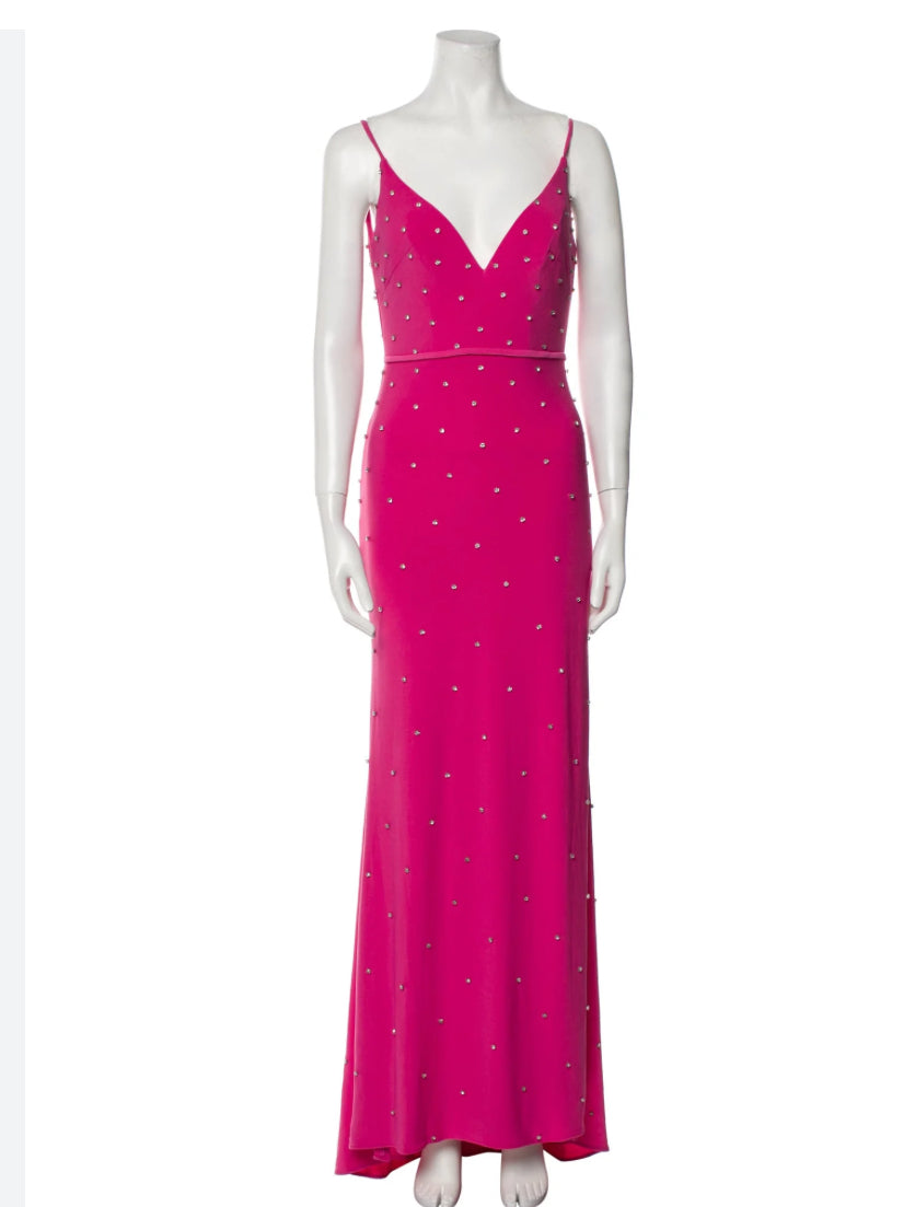 NWT Mac Duggal Pink rhinestone embellished sleeveless V-neck gown, size 4