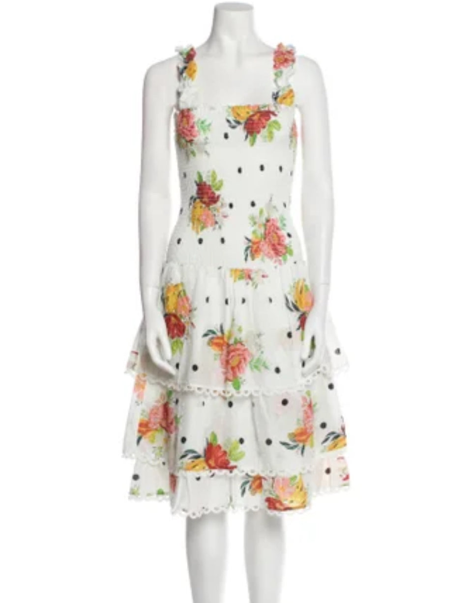 Farm Rio White Nanaju Midi Ruffle Dress Sz M