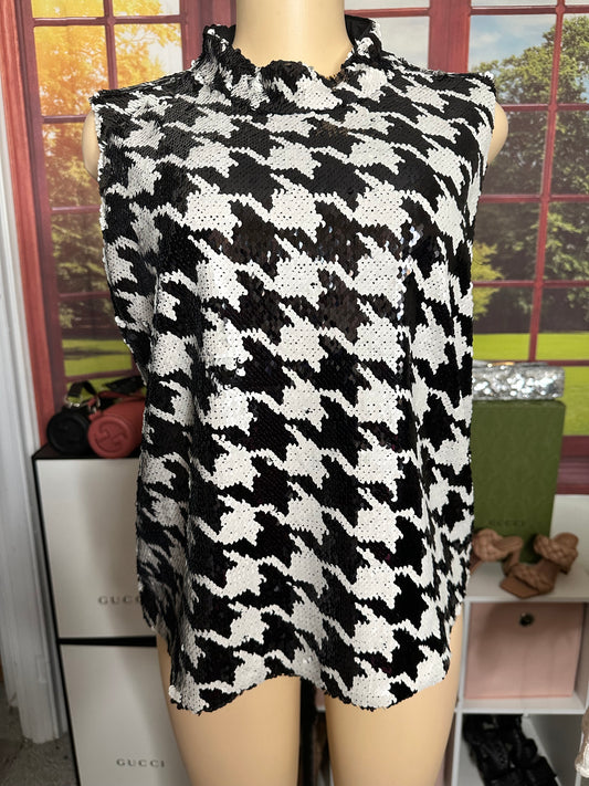 Ann Taylor B/W sequins top sz L